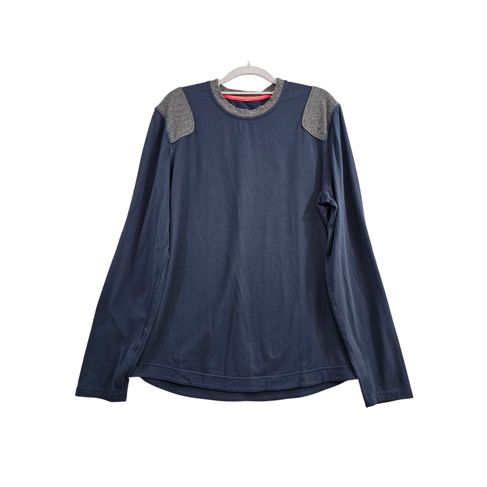 Lululemon‎ Long Sleeve Shirt Mens Navy Blue Gray Elbow Shoulder Patches Athletic